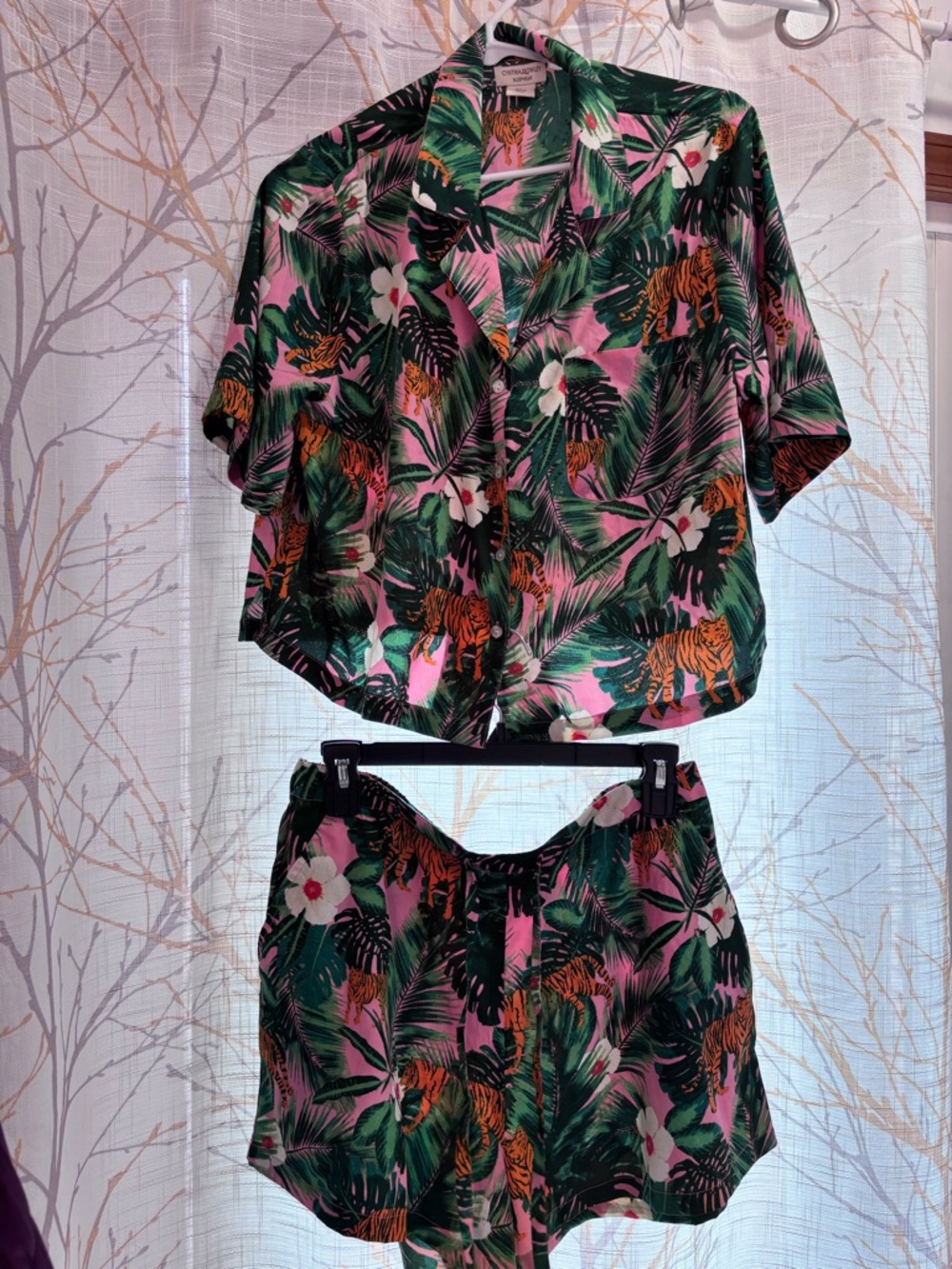Cynthia Rowley Pink & Green Tropical Tiger Sleepwear Set